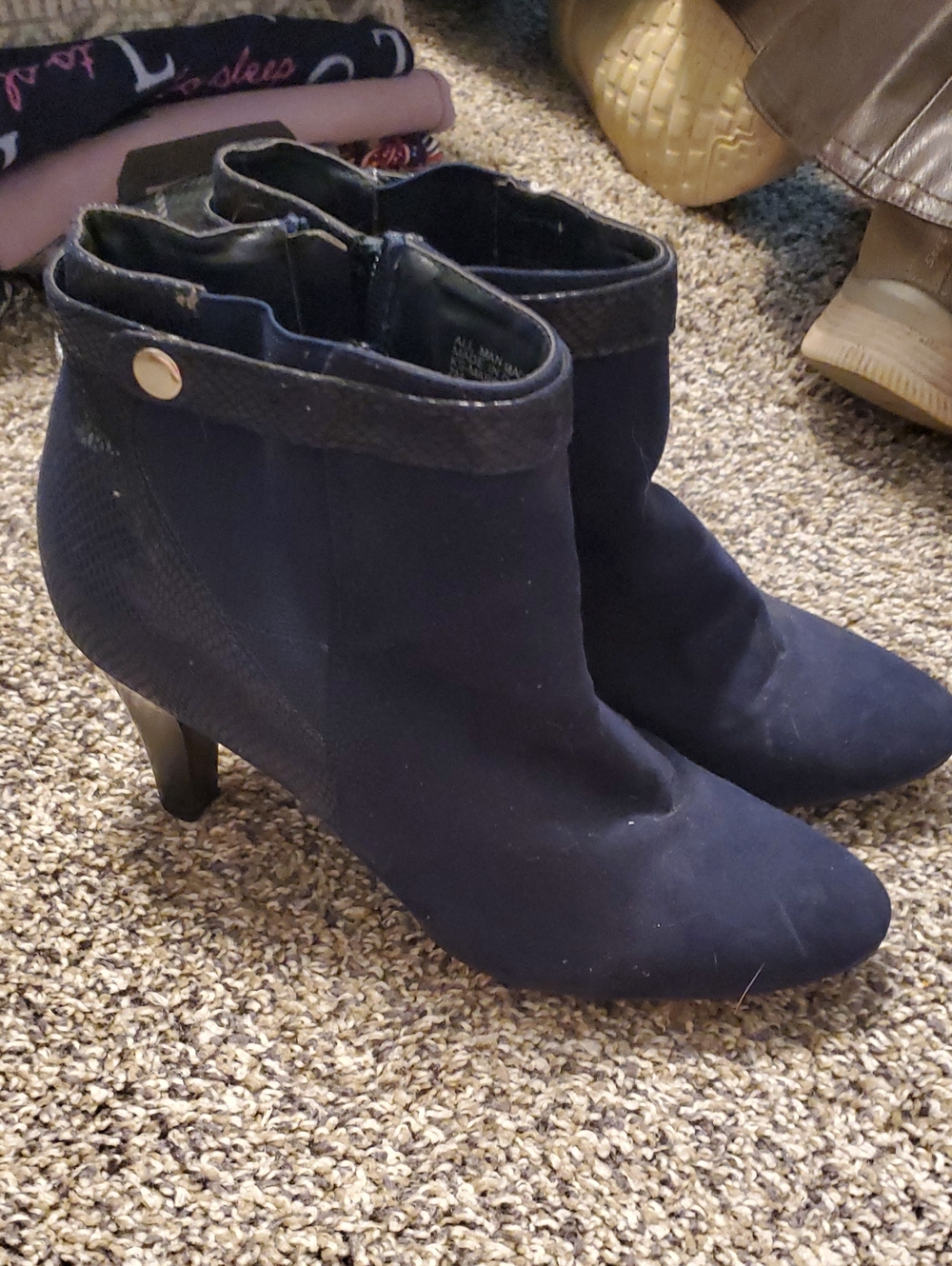 Karen Scott Navy Mid-Heel Ankle Booties with Button Cuff